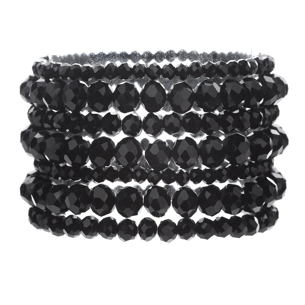 Minimalist Geometric Black Crystal Beaded Bracelet Set with Faceted Octagonal Stones Elastic Bohemian Wristwear