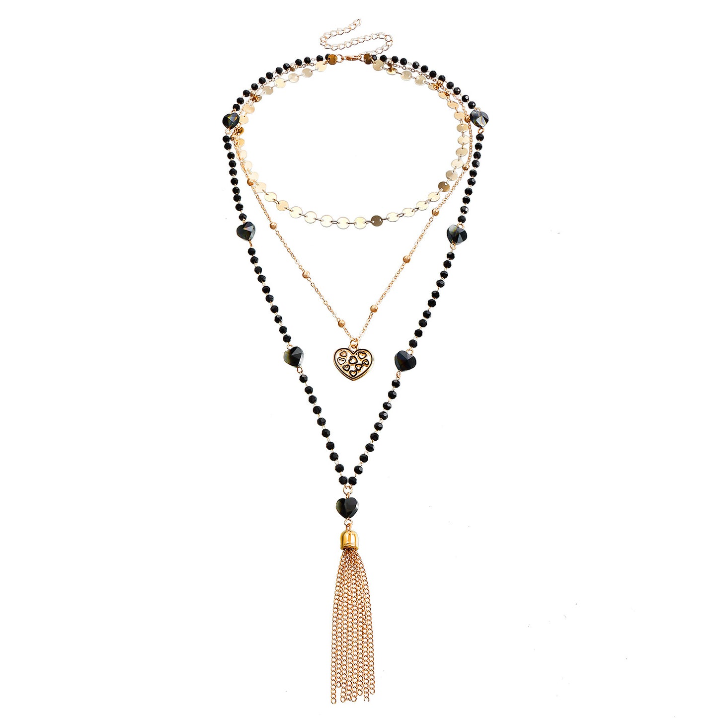 Minimalist Long Black Heart-Shaped Crystal Pendant Necklace for Women with Alloy Chain and Electroplated Finish
