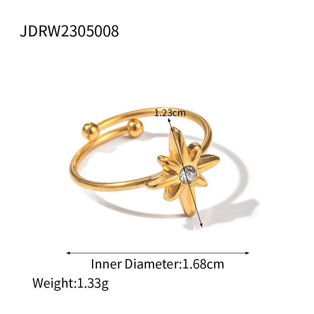 Elegant Geometric Star Stainless Steel Plated Turquoise Open Ring for Women