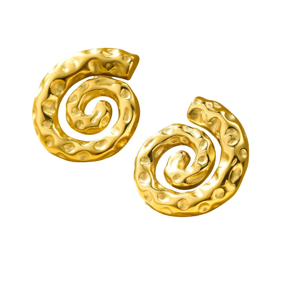 Orecchini a perno da donna alla moda e minimalisti a forma di lumaca, in acciaio al titanio martellato con placcatura in oro 18 carati