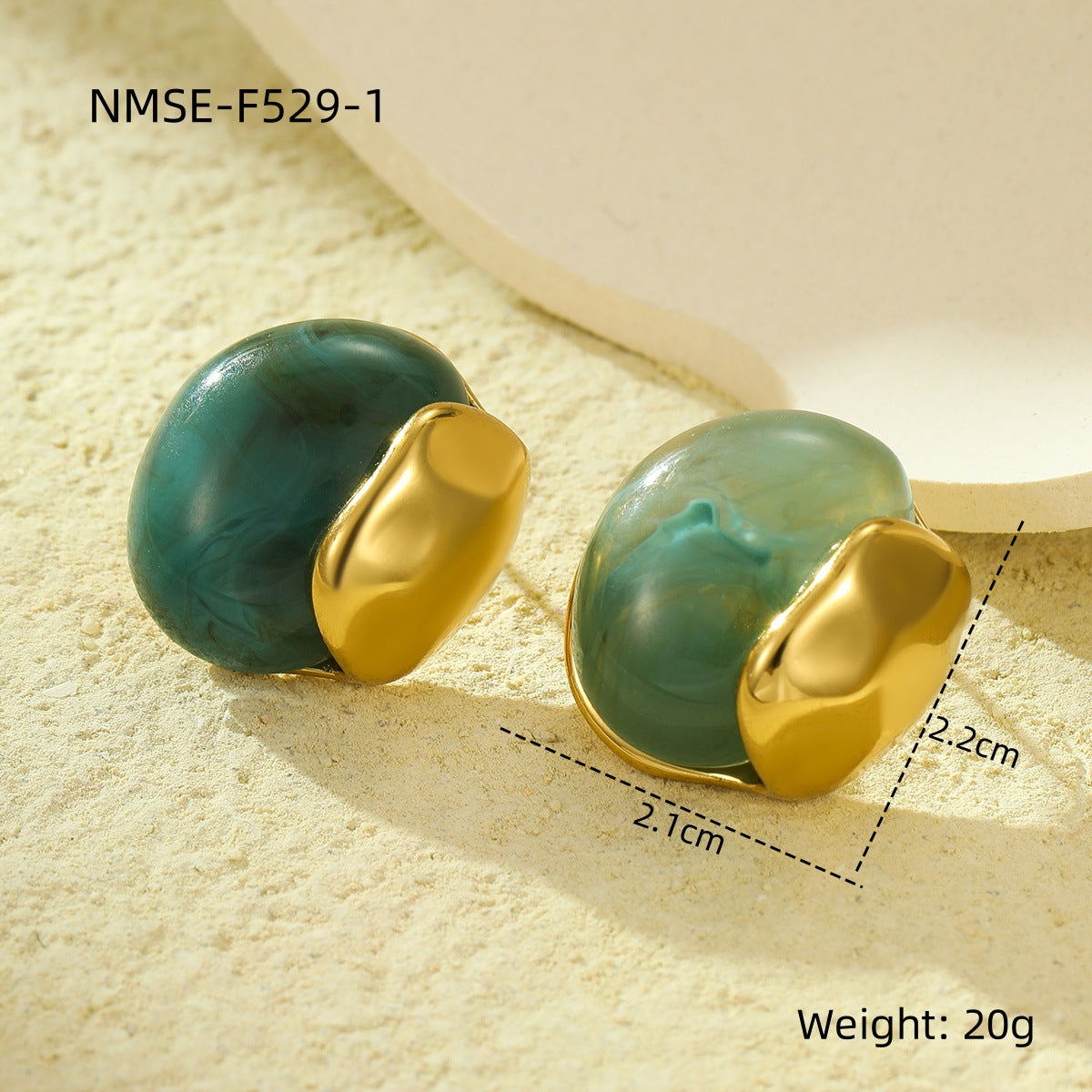 Pendientes de acero inoxidable ovalados con incrustaciones de resina estilo vintage para mujer con acabado chapado