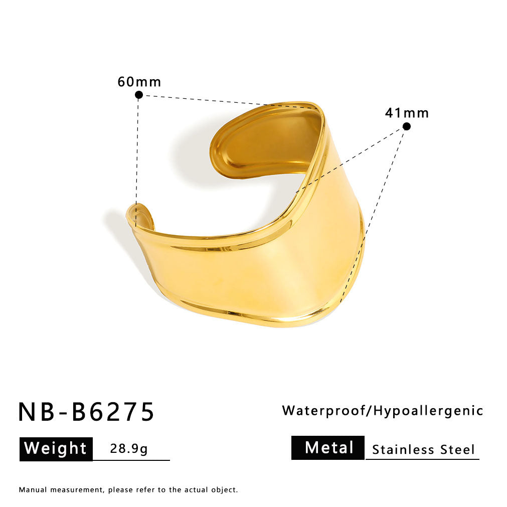 Minimalist Geometric Stainless Steel Wide Cuff Bracelet with 18K Vacuum Plating for Women