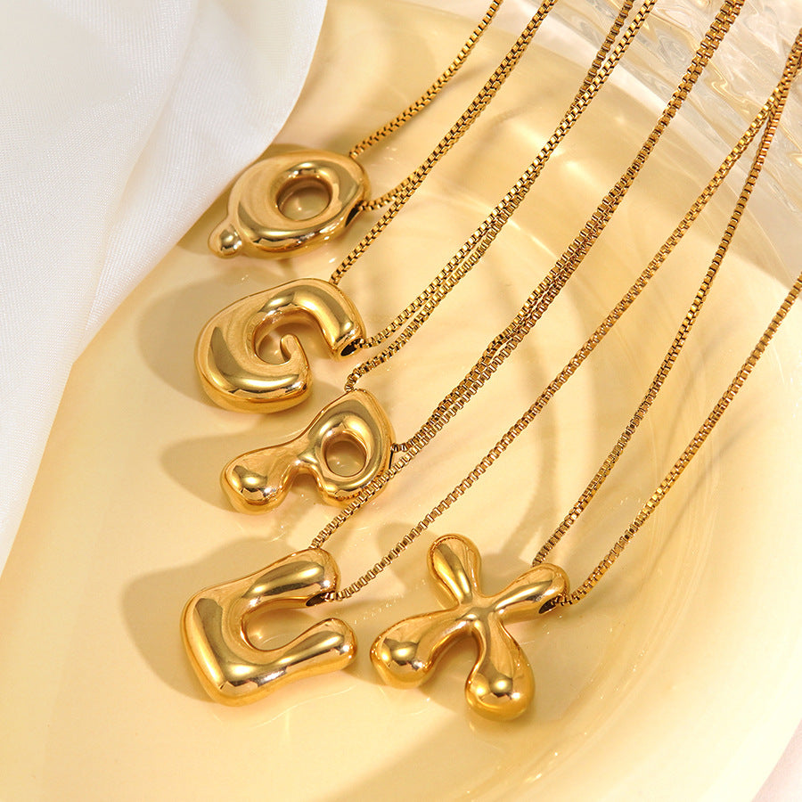 Elegant Stainless Steel Letter Necklace PVD Plated Box Chain Pendant for Women