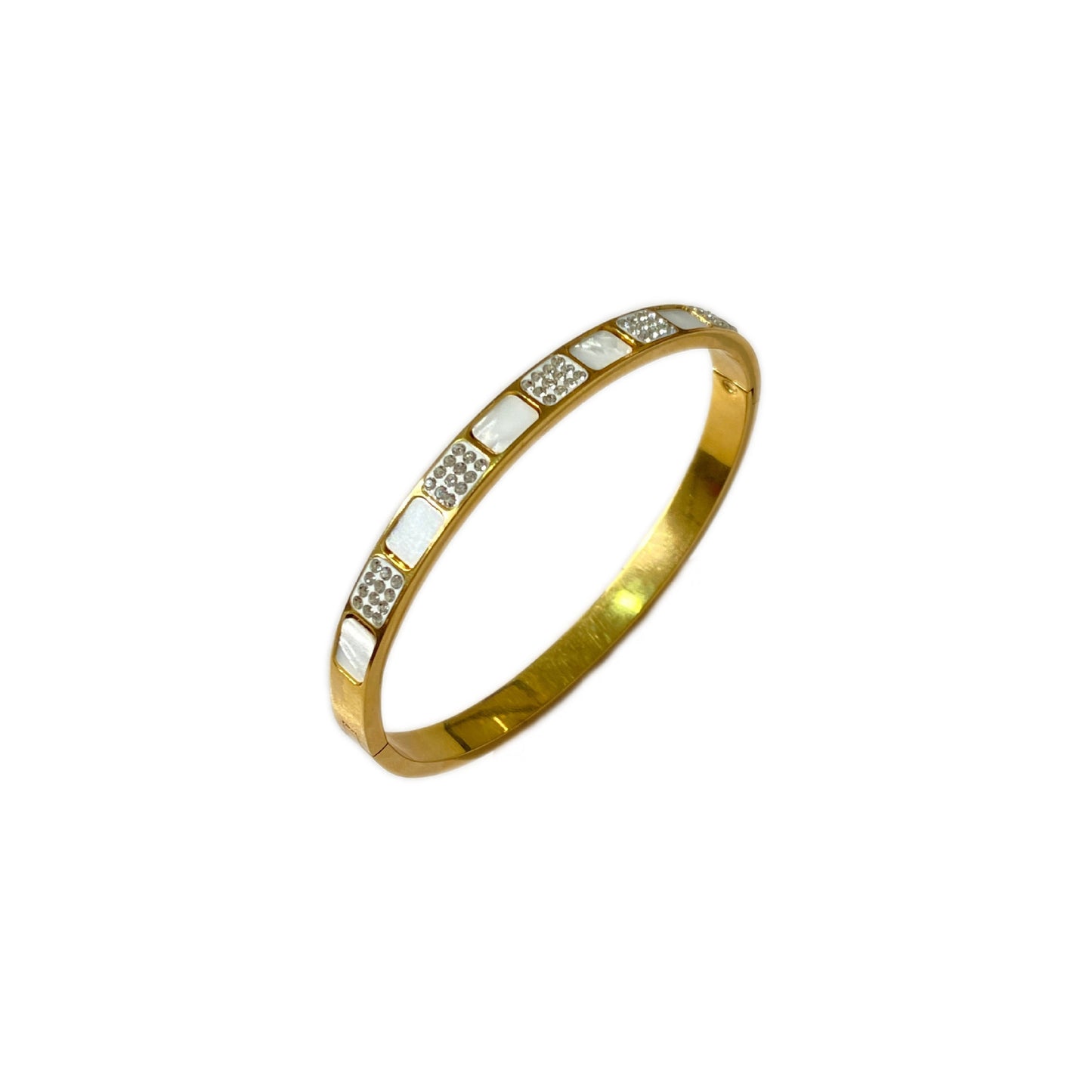 Luxury Minimalist Oval Geometric Rhinestone Mother of Pearl Plated Titanium Steel Bracelet