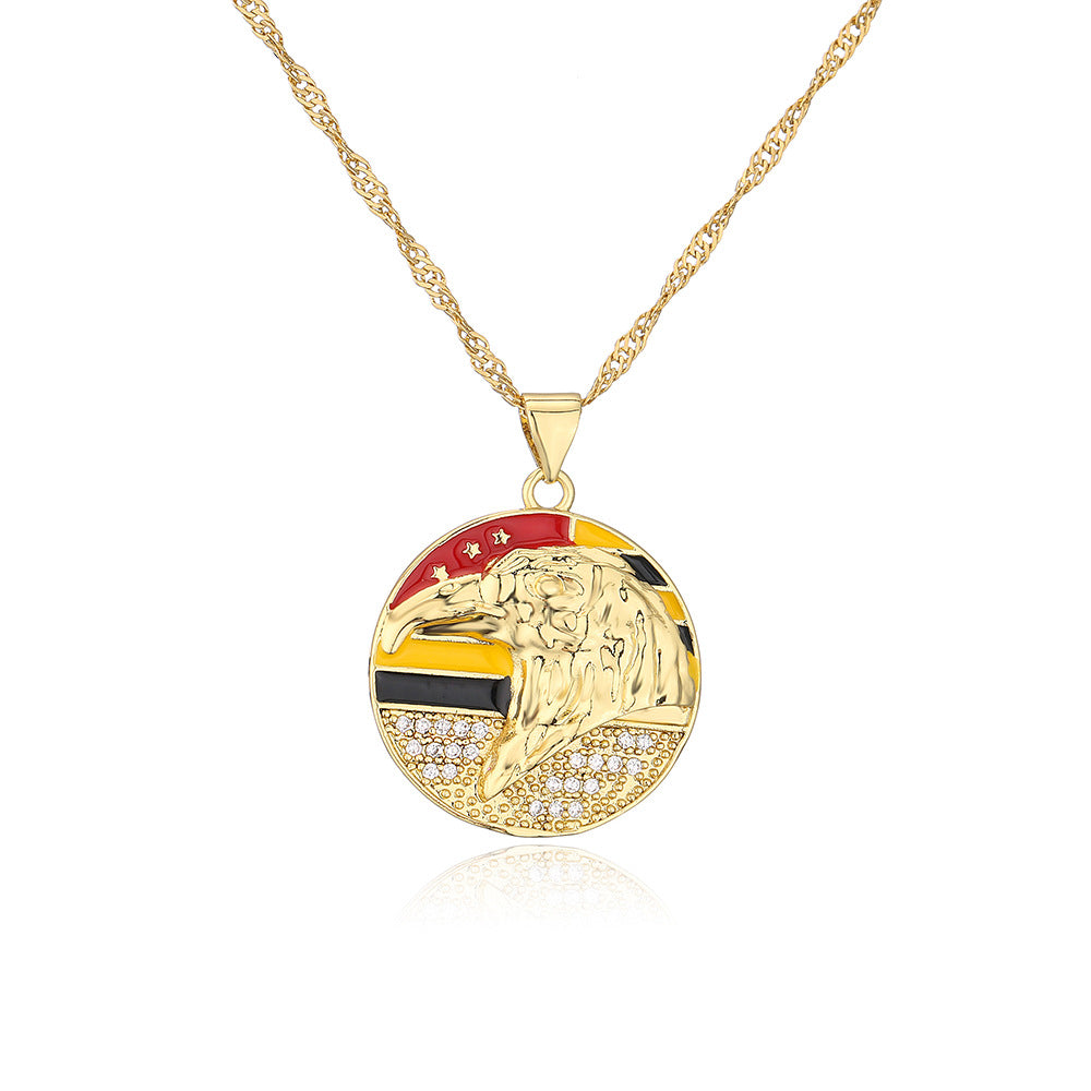 Vintage Geometric Pendant Necklace for Women with Copper Base Plated in 18K Gold and Enamel Finish, Rhinestone Accented