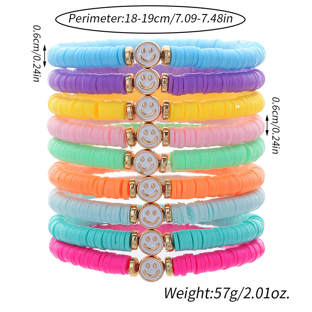 Bohemian Colorful Resin Drip Oil Round Geometric Smile Face Stacking Bracelet Set
