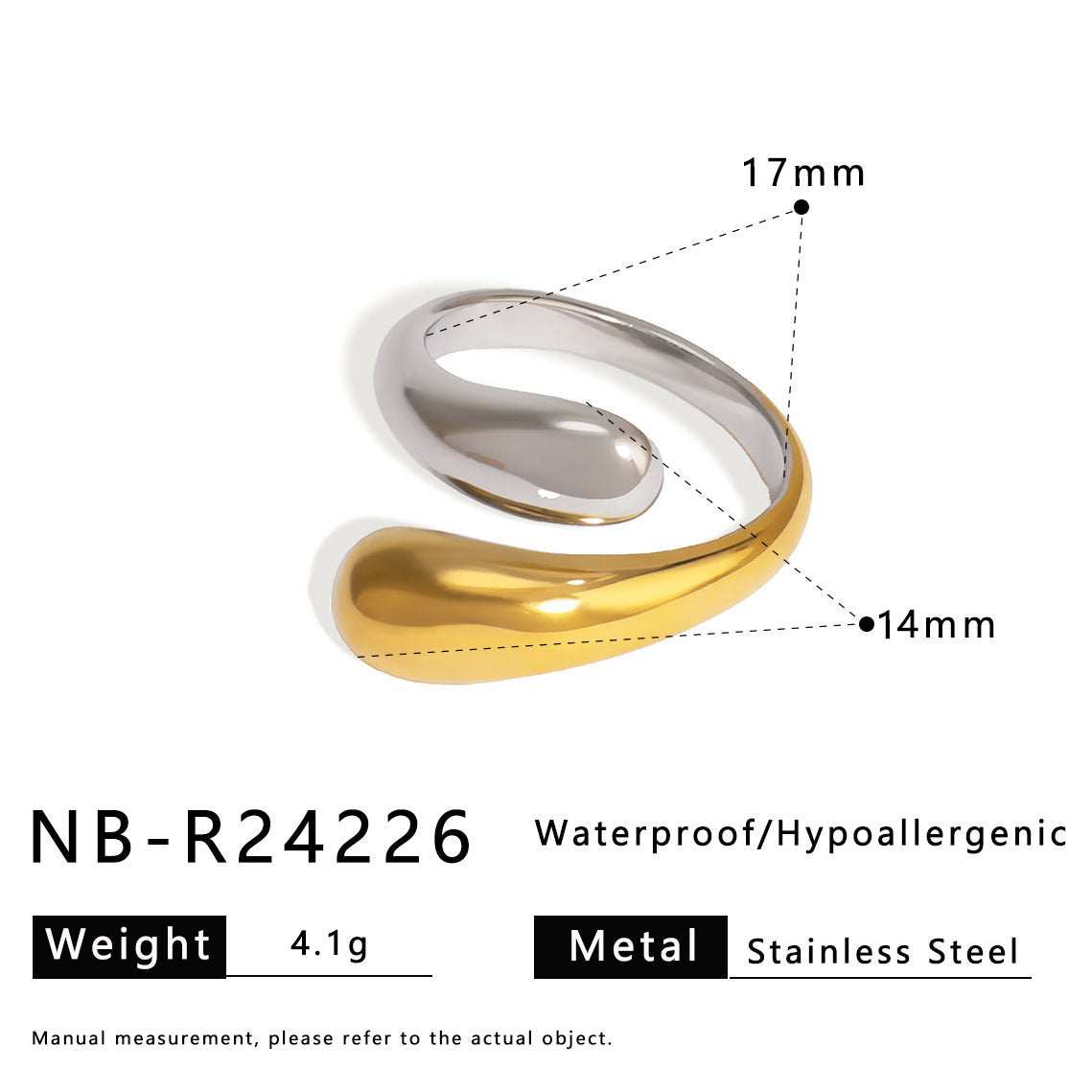 Asymmetrical Geometric Line Stainless Steel Ring for Women with Dual-Tone Plated Finish