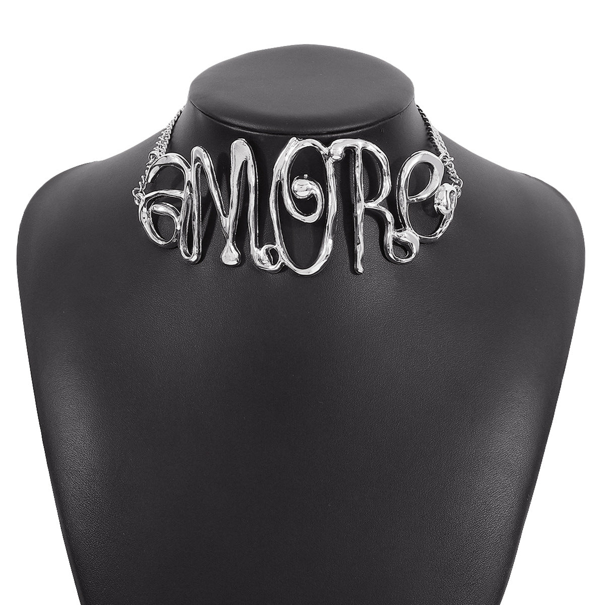 Gargantilla multicapa de hip-hop punk vanguardista con patrón de líneas geométricas, collar llamativo de aleación galvanizada
