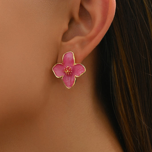 Pendientes de aleación con diseño floral geométrico, esmalte y forma de tachuela para mujer
