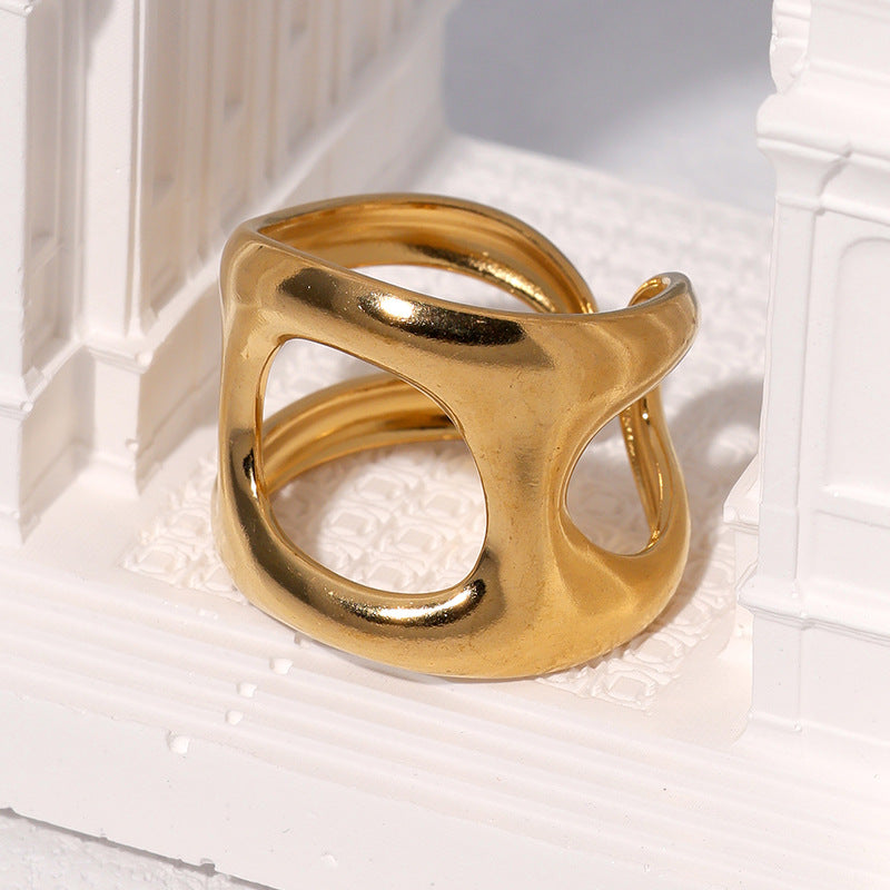 Anello Aperto Geometrico Minimalista da Donna in Acciaio Inossidabile Placcato Oro 18K