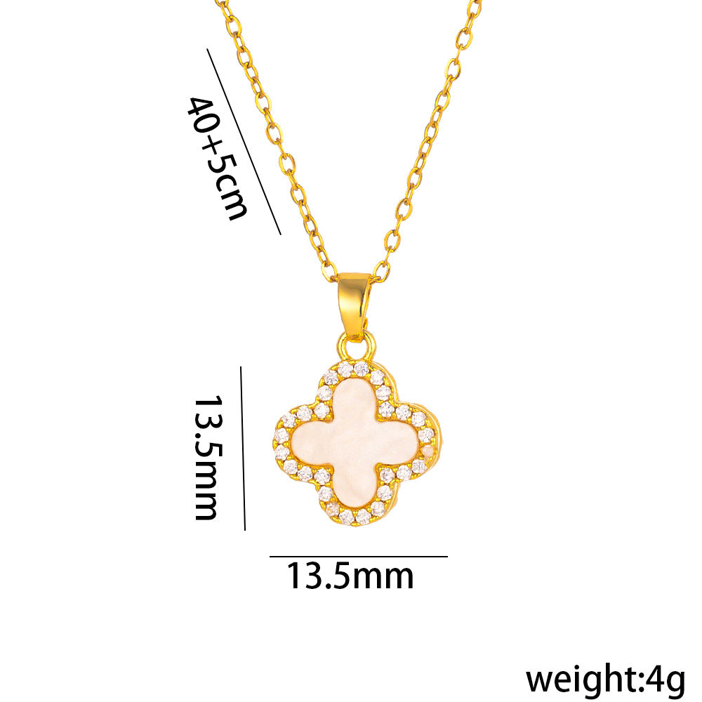 Luxury Double-Sided Black and White Four Leaf Clover 18K Gold Plated Titanium Steel Necklace for Women
