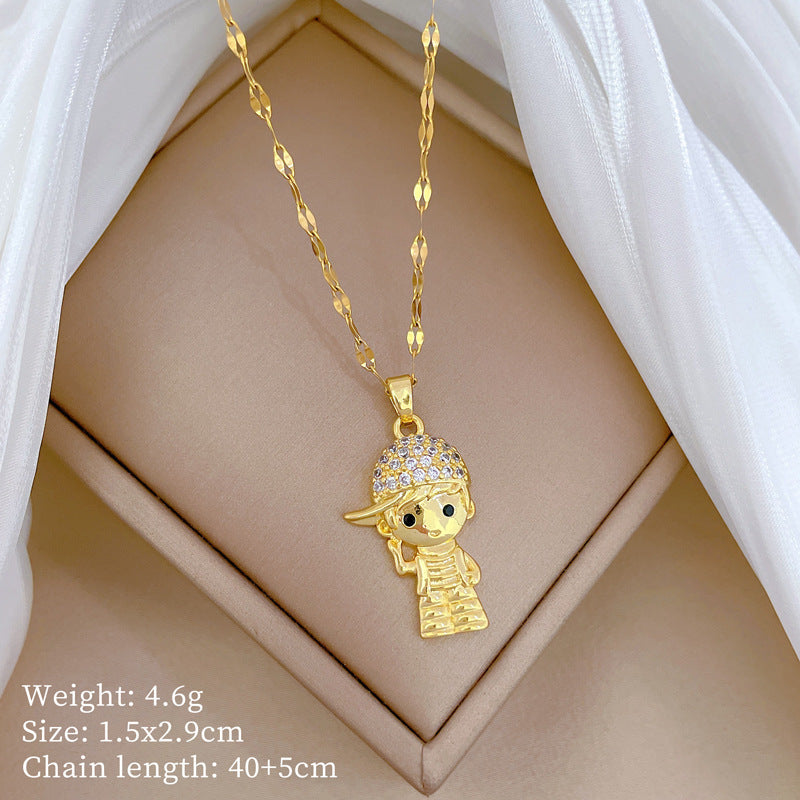 Collar de titanio con diamantes de imitación, cielo estrellado geométrico, para mujer, cadena de labios minimalista, estilo dulce