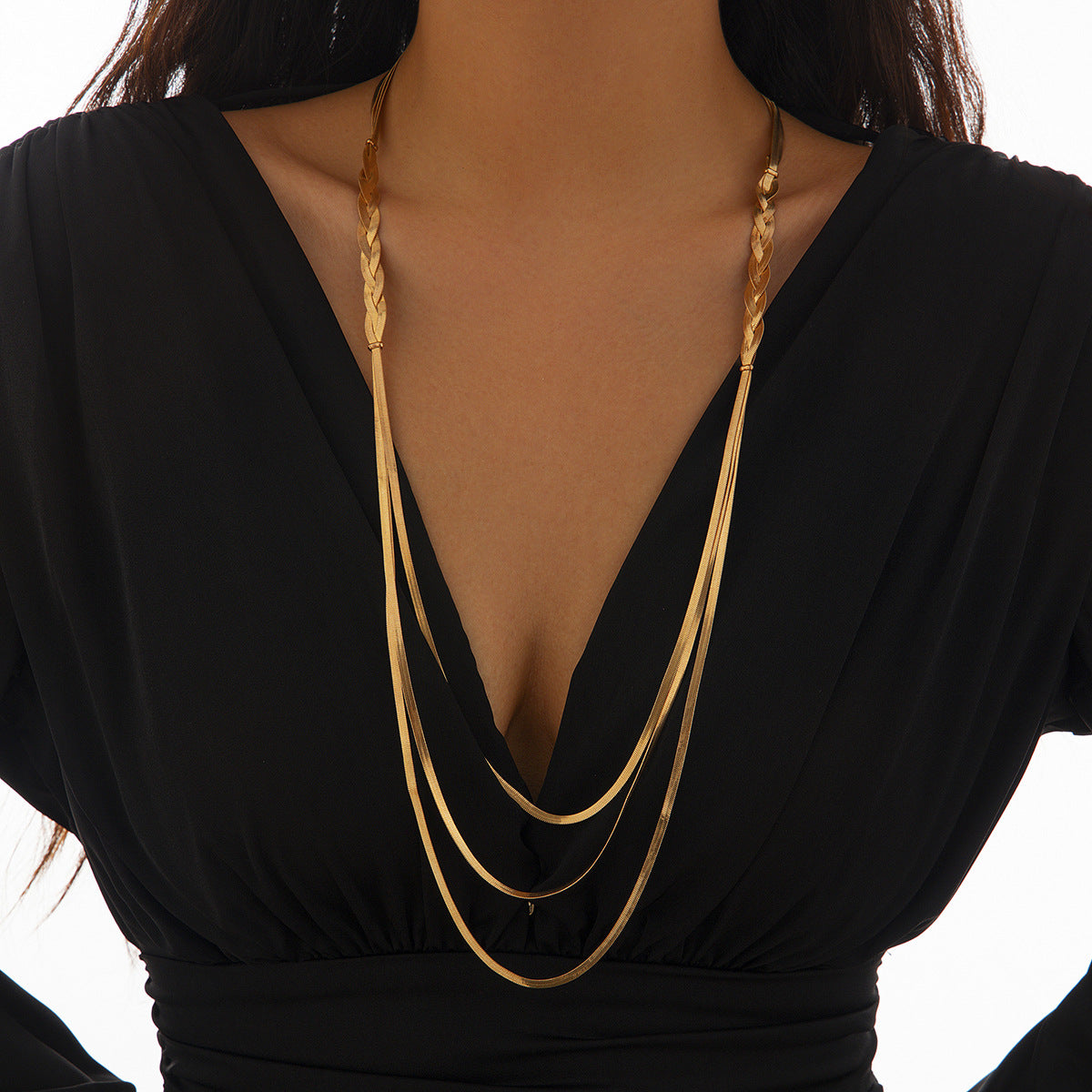 Collar Minimalista con Cadena de Serpiente en Forma de V para Mujer, Colgante Geométrico de Cobre con Acabado Galvanizado