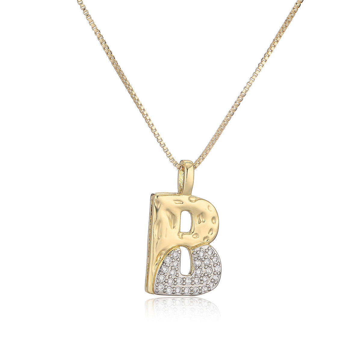 Minimalist Two-Tone Plated Cubic Zirconia Letter Pendant Necklace for Women with Box Chain
