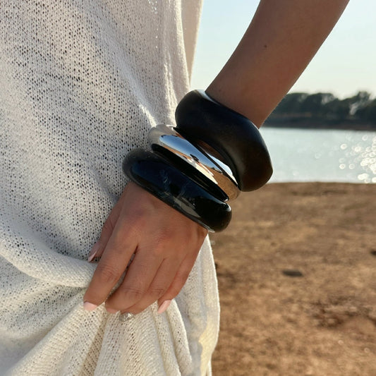 Pulsera ancha chapada de aleación geométrica de moda