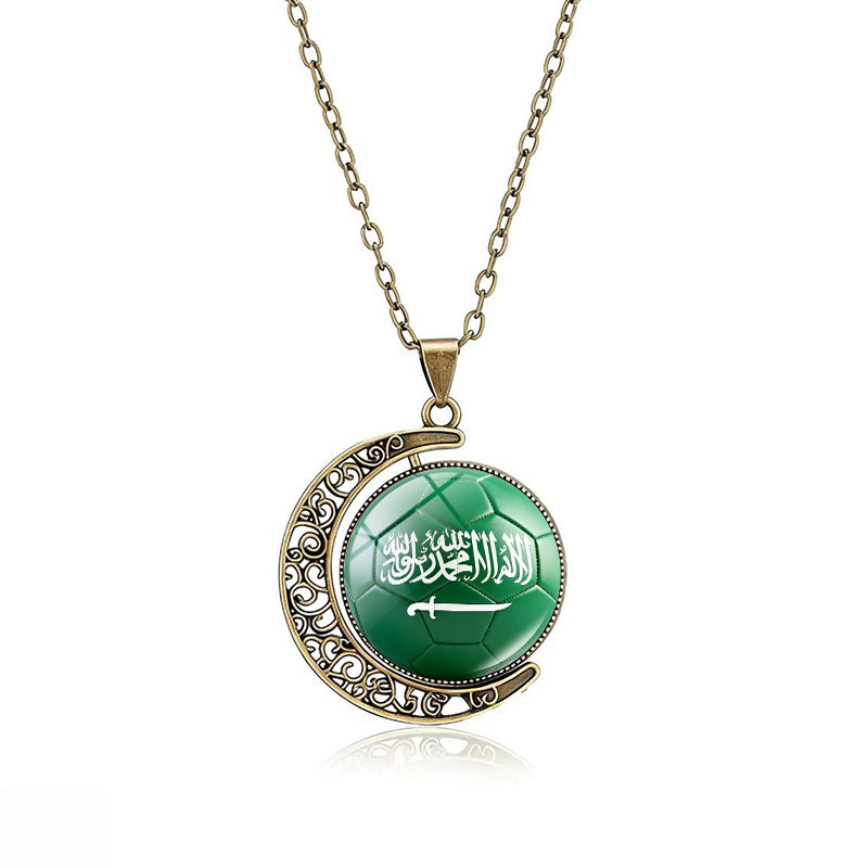 Collana Pendente Luna Placcata in Lega Casual con Ciondolo Rotante Geometrico in Cristallo, Catena a Cavo Unisex