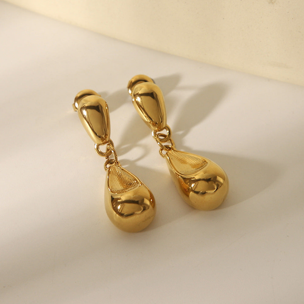 Pendientes de acero inoxidable bañados en oro de 18 quilates con forma de gota de agua y diseño geométrico, estilo Ins, para mujer