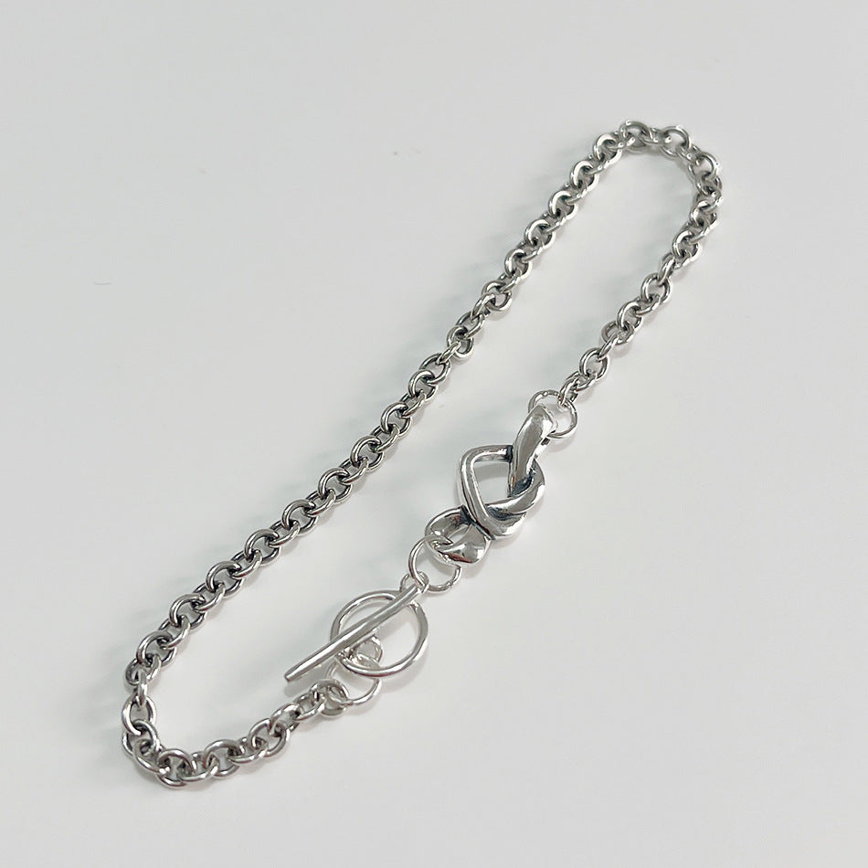 Minimalist 925 Sterling Silver Geometric Heart Knot Bracelet for Women