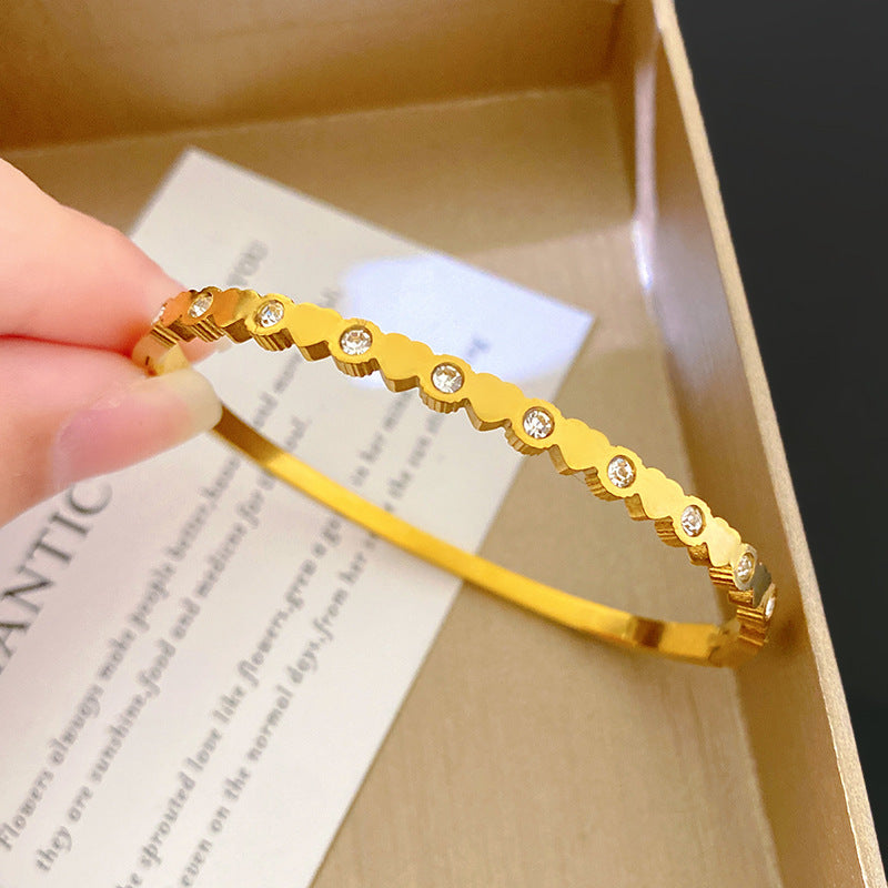 Sweet Minimalist Heart Rhinestone Plated Titanium Steel Bangle with Star Element for Women and Men