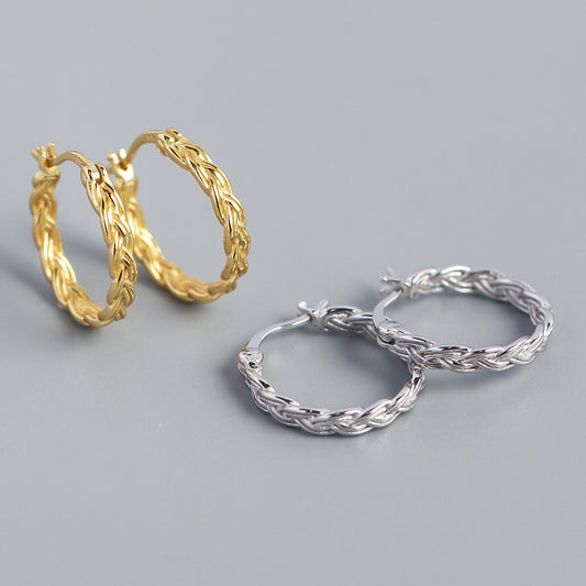 Orecchini a cerchio da donna in argento sterling 925 geometrici intrecciati vintage minimalisti