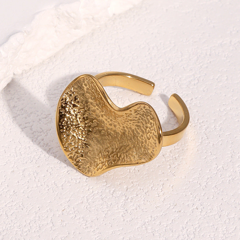 Anello Aperto Minimalista Irregolare Testurizzato Placcato Oro 18K in Acciaio Inossidabile Gioielli Geometrici da Donna