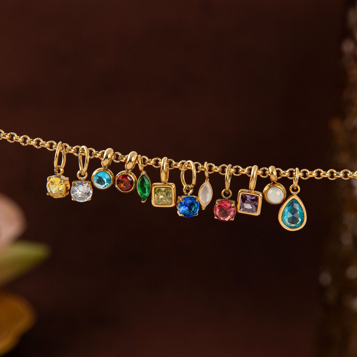 Vintage Geometric Stainless Steel 18K Gold PVD Plated DIY Charm Bar Necklace with 12 Birthstones