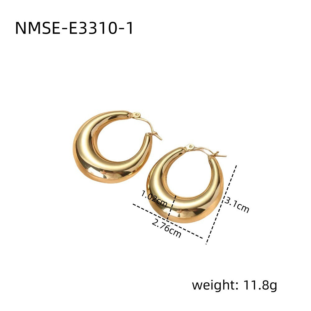 Pendientes de aro geométricos de acero inoxidable de moda con baño de oro de 18 quilates para mujer