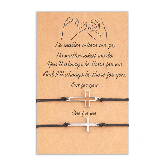Minimalist Stainless Steel Hollow Cross Bracelet Set for Unisex