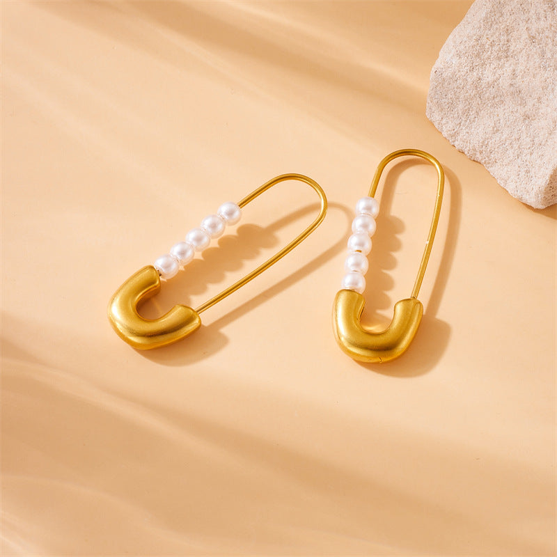 Orecchini da donna in acciaio inossidabile placcati oro a forma di spillo, design minimalista alla moda