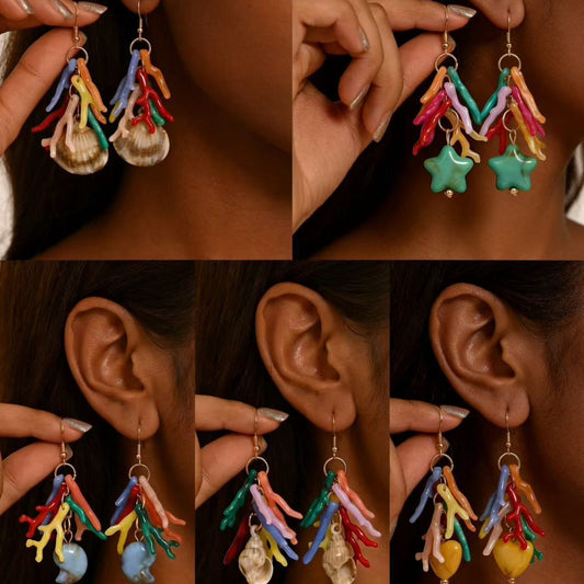 Acrylic Heart Branch Plated Hook Earrings for Women
