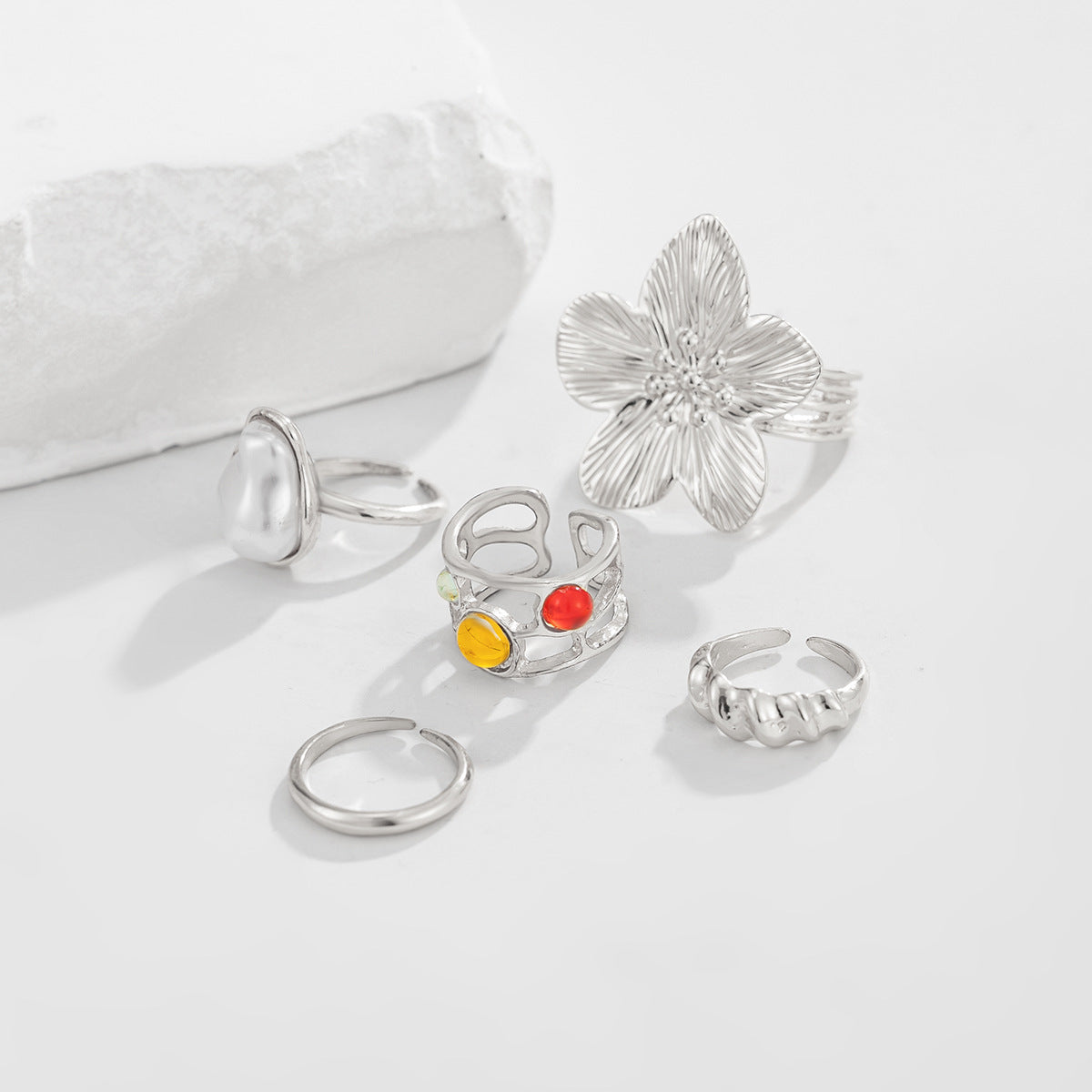 Elegant Alloy Floral Toe Ring Set with Gemstone Inlay for Women
