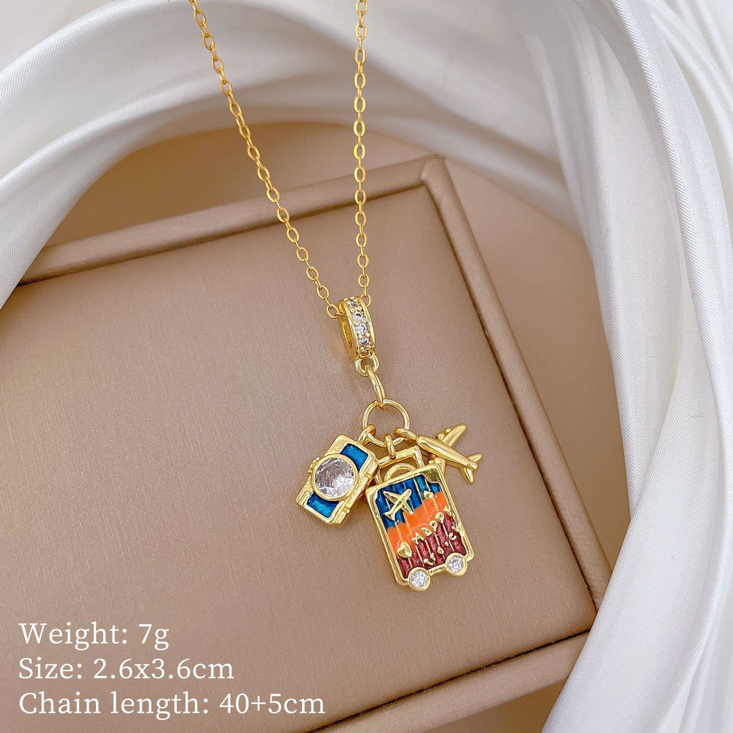 Sweet Minimalist Cross Micro-Inlaid Cubic Zirconia Brass Pendant Titanium Steel Necklace for Unisex