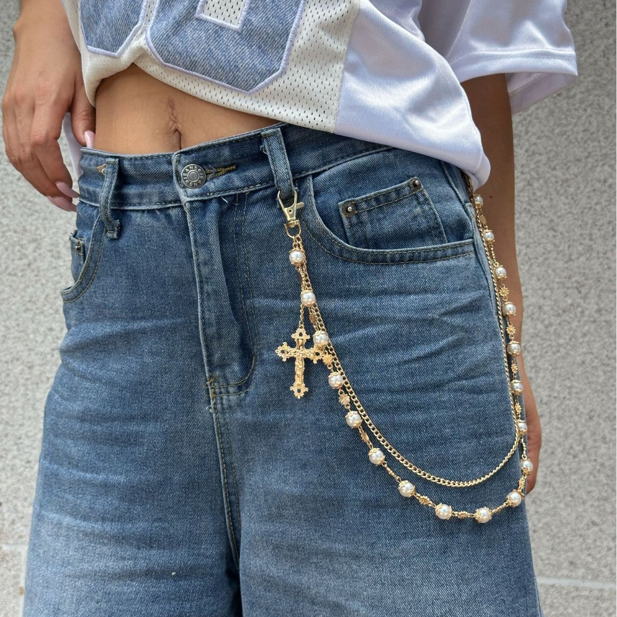 Catena in vita incrociata multistrato con strass stile Hip-hop Punk per uomo e donna