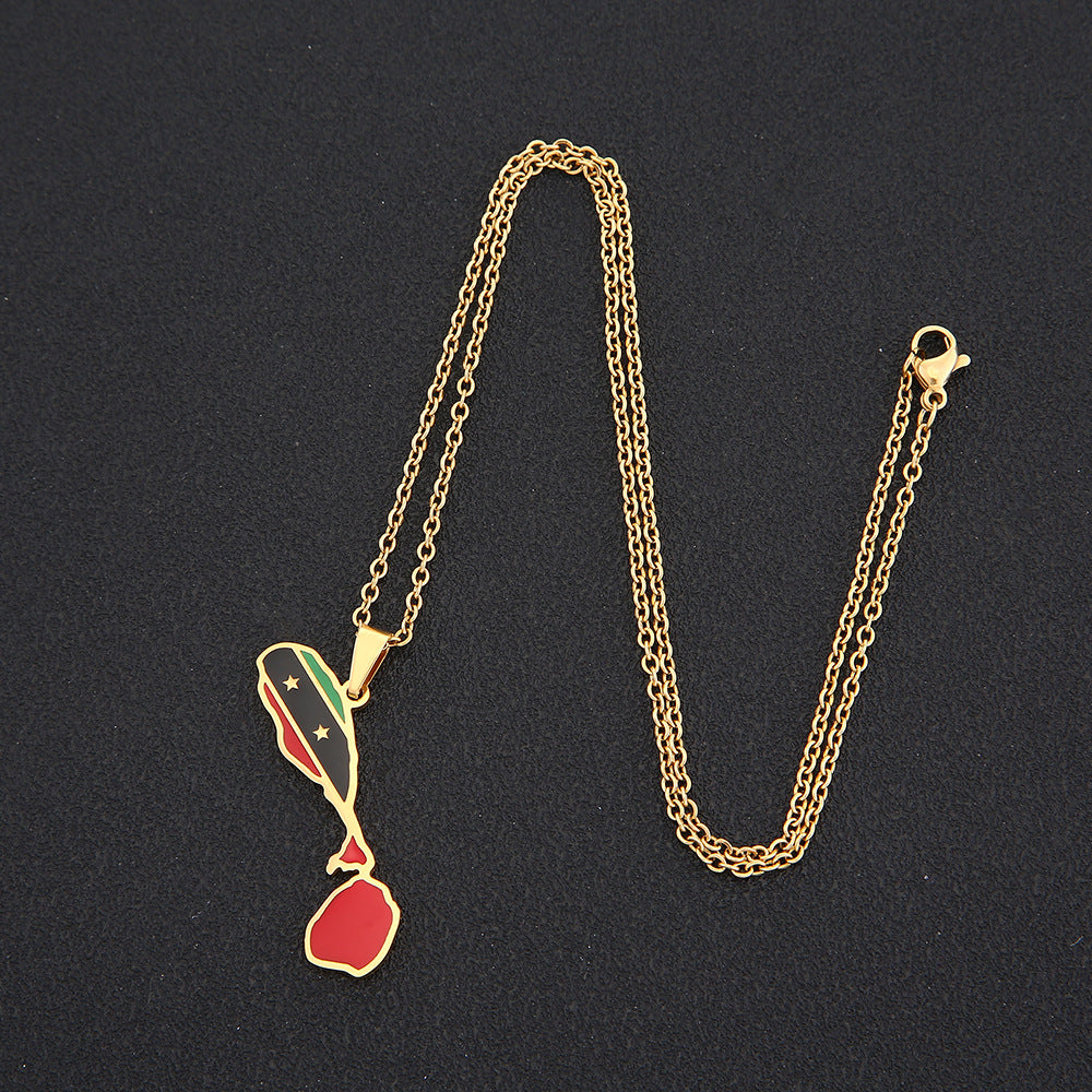Collana con Pendente Mappa Geometrica in Acciaio Inossidabile con Ciondolo in Acciaio al Titanio e Finitura Elettrodeposita per Abbigliamento Casual Unisex