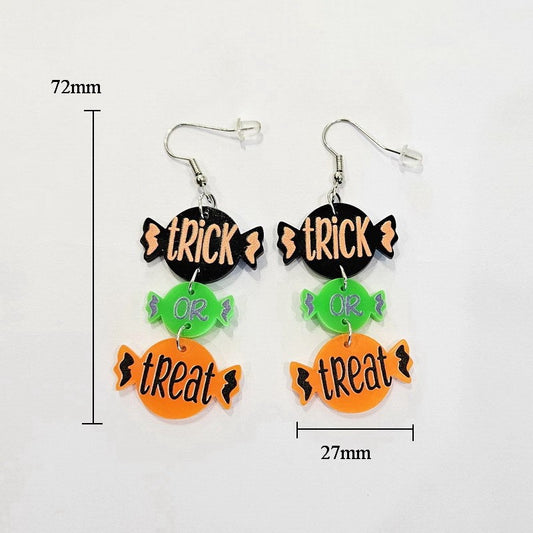 Dulces y Atrevidos Aretes Geométricos de Acrílico para Halloween con Dijes en Forma de Caramelo