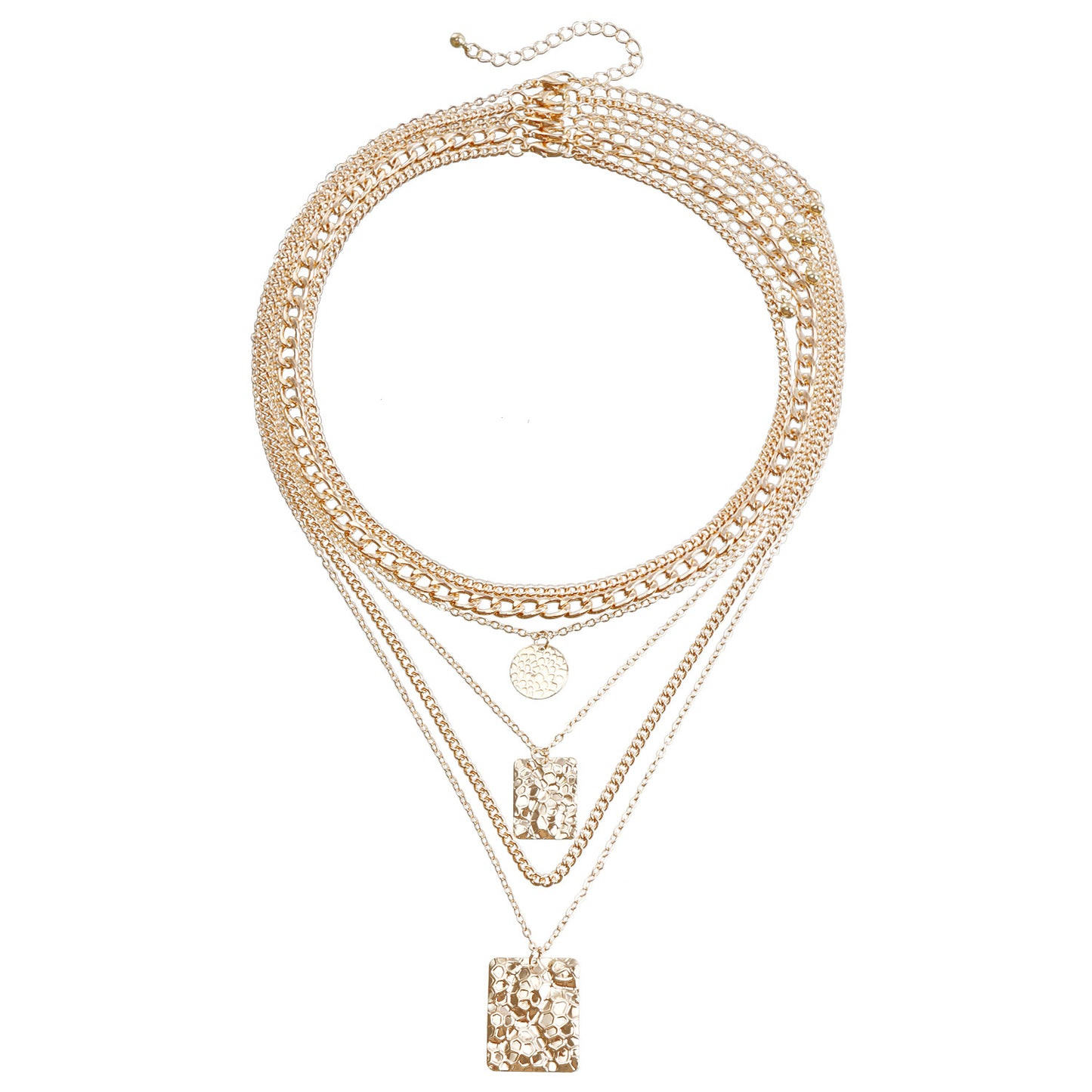 Geometric Pendant Necklace with Snake-Skin Texture in Metal, Electroplated, Layered Clavicle Chain for Women