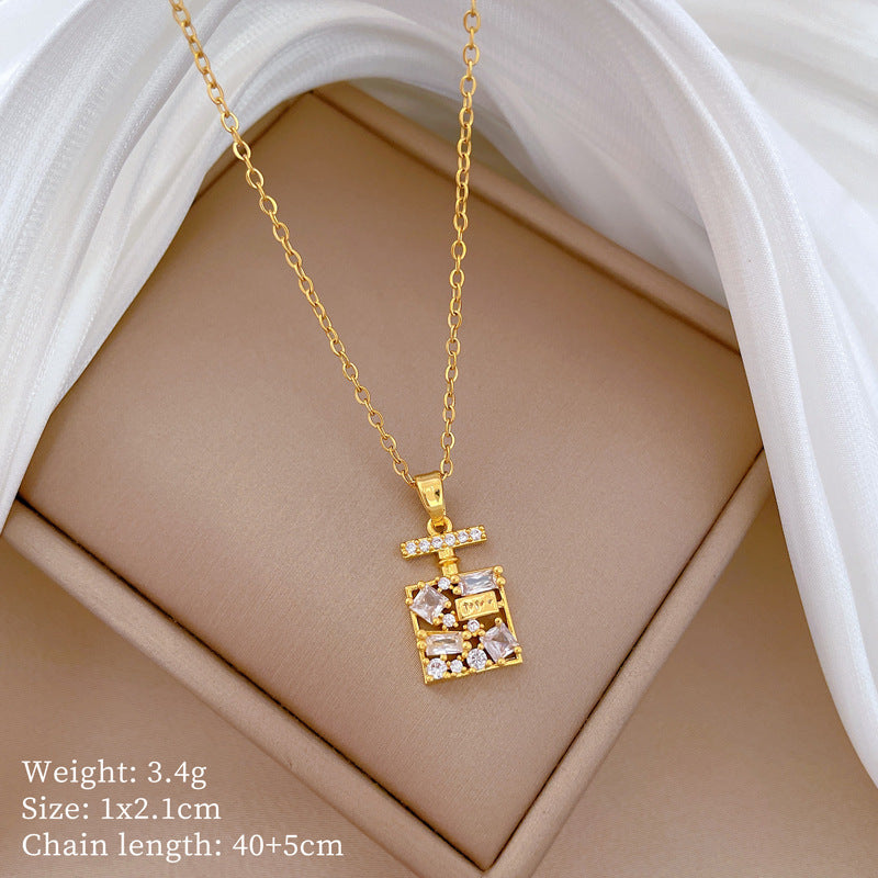Set di collana e orecchini in acciaio al titanio con design geometrico minimalista, intarsio di strass e finitura placcata per donna