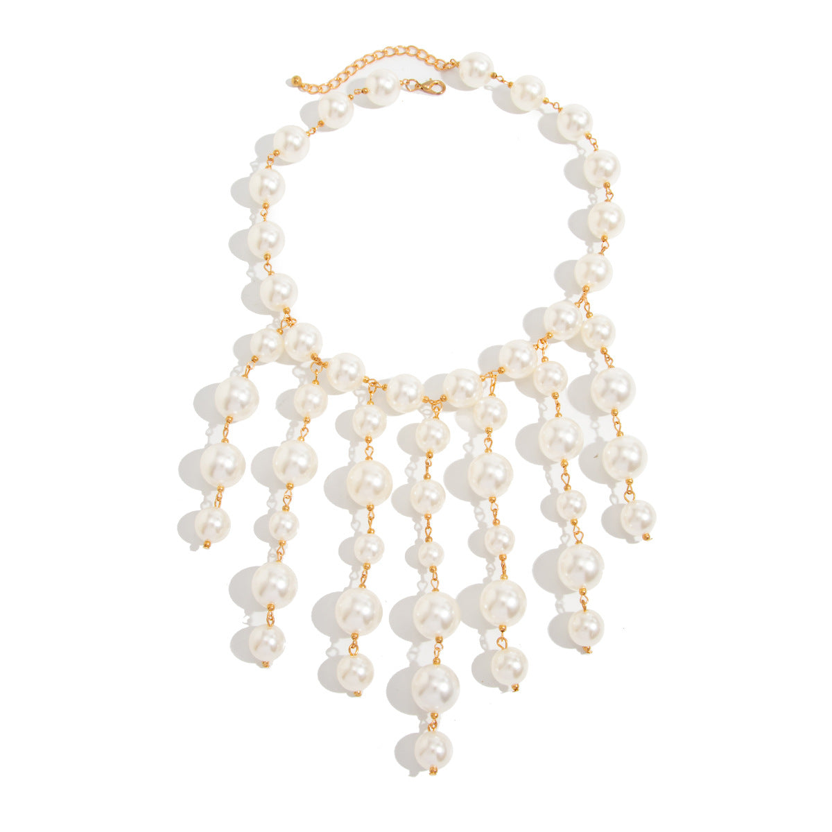 French Vintage Elegant Geometric Round Faux Pearl Plated Necklace for Women