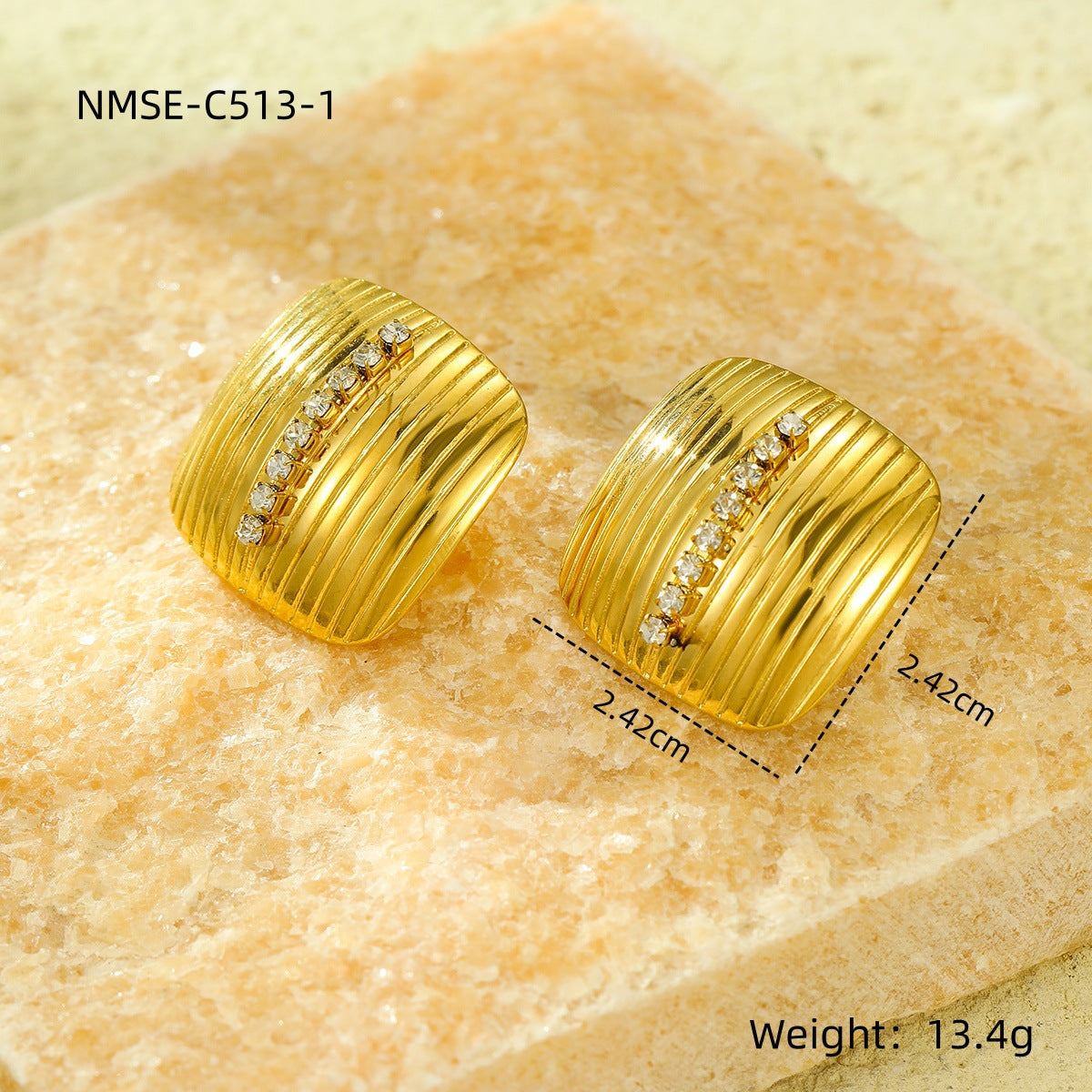 Pendientes de mujer de acero inoxidable con formas geométricas, baño de oro de 18K y incrustaciones de diamantes de imitación