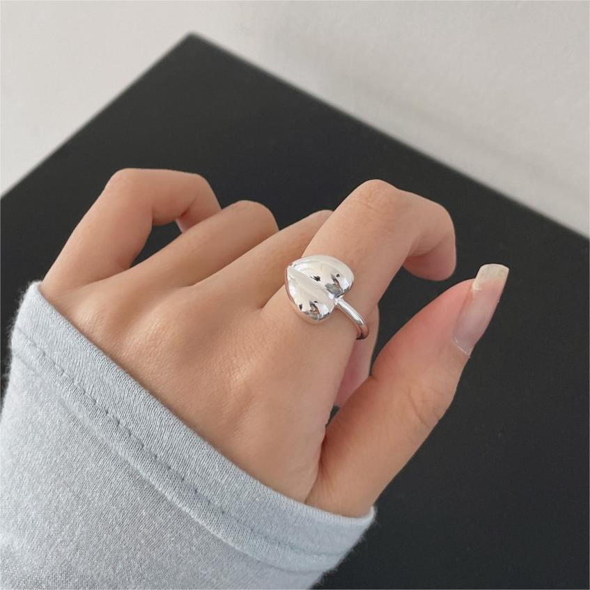 Anillo abierto minimalista en forma de corazón de plata de ley 925 para mujer