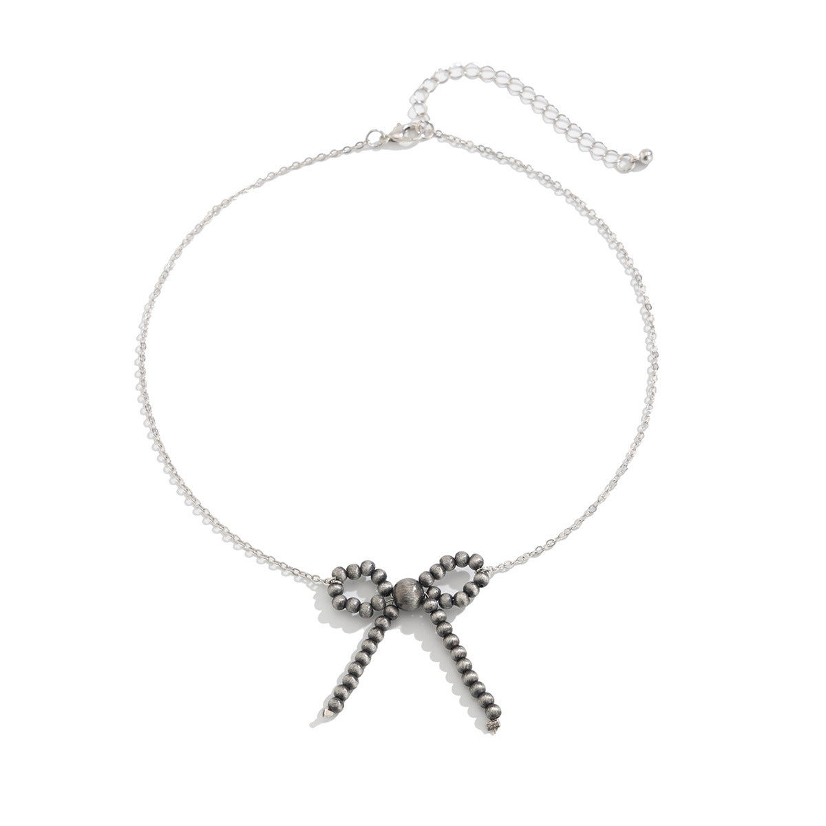 Collana con ciondolo a fiocco vintage da donna con design geometrico, catena in ferro placcato rame elettrolitico, collana a corda annodata regolabile