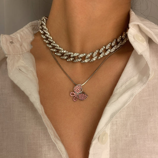 Minimalist Butterfly Pendant Necklace with Micro-Pave Rhinestones on Gold-Plated Alloy Chain in Geometric Design for Women