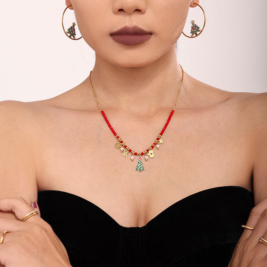 Set di collana e orecchini da donna in acciaio inossidabile a forma di ruota panoramica, placcato oro 18 carati, con smalto colorato e intarsi in zircone
