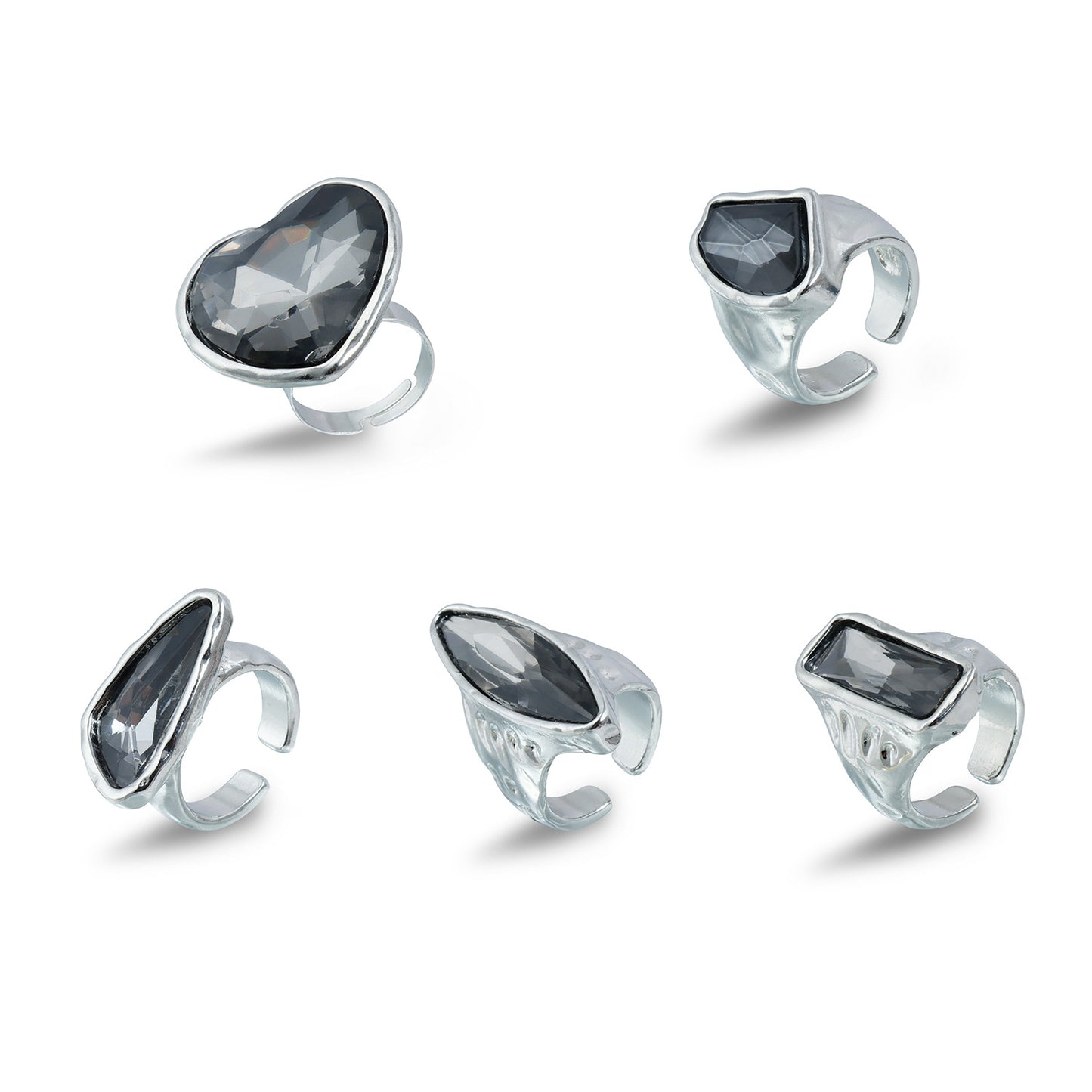 Sweet Streetwear Geometric Black Rhinestone Plated Adjustable Ring for Women