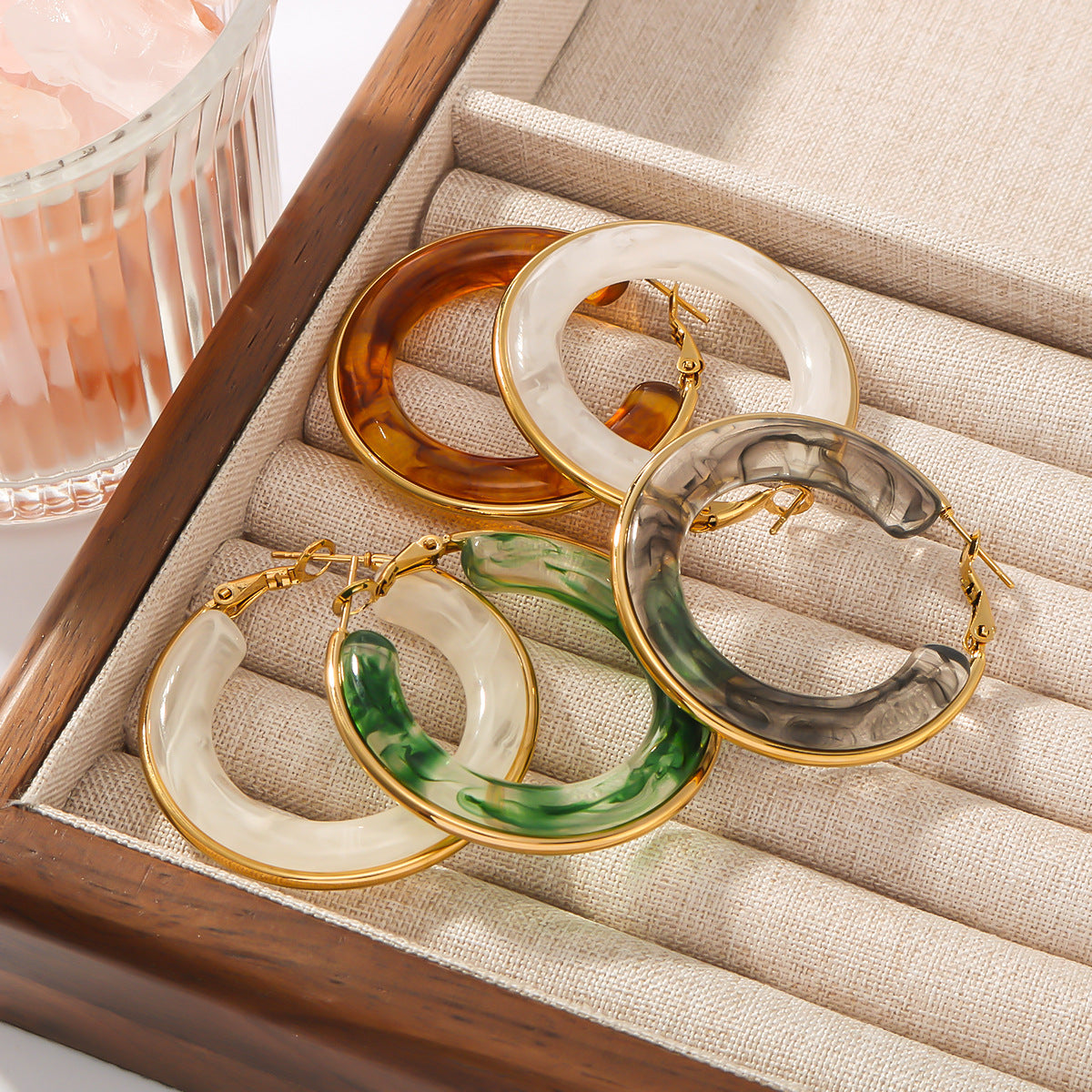 Minimalist Geometric Stainless Steel Ear Cuffs with 18K Gold Plating and Hollow Circle Design for Women