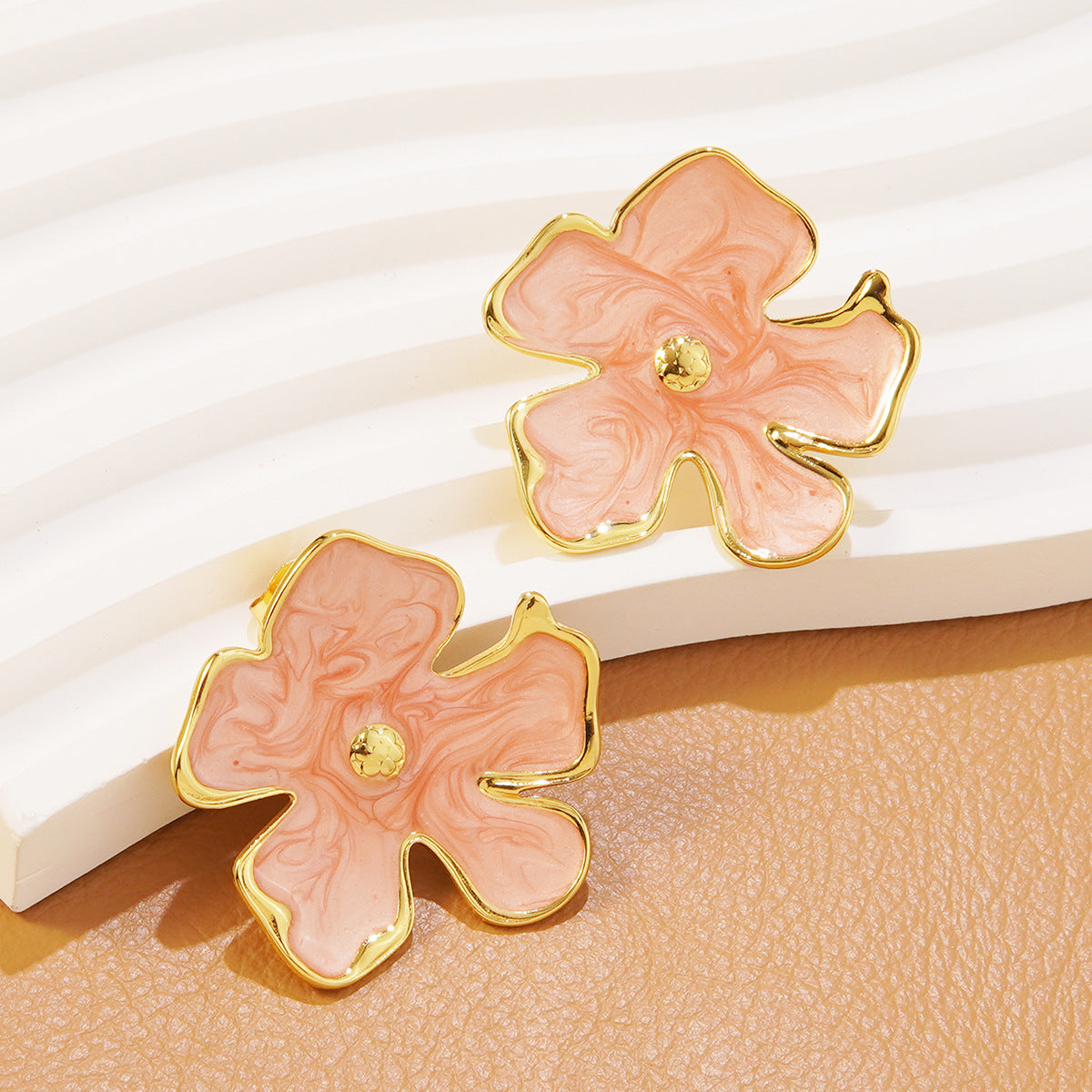 Minimalist Colorful Drip Oil Plated Stainless Steel Floral Stud Earrings