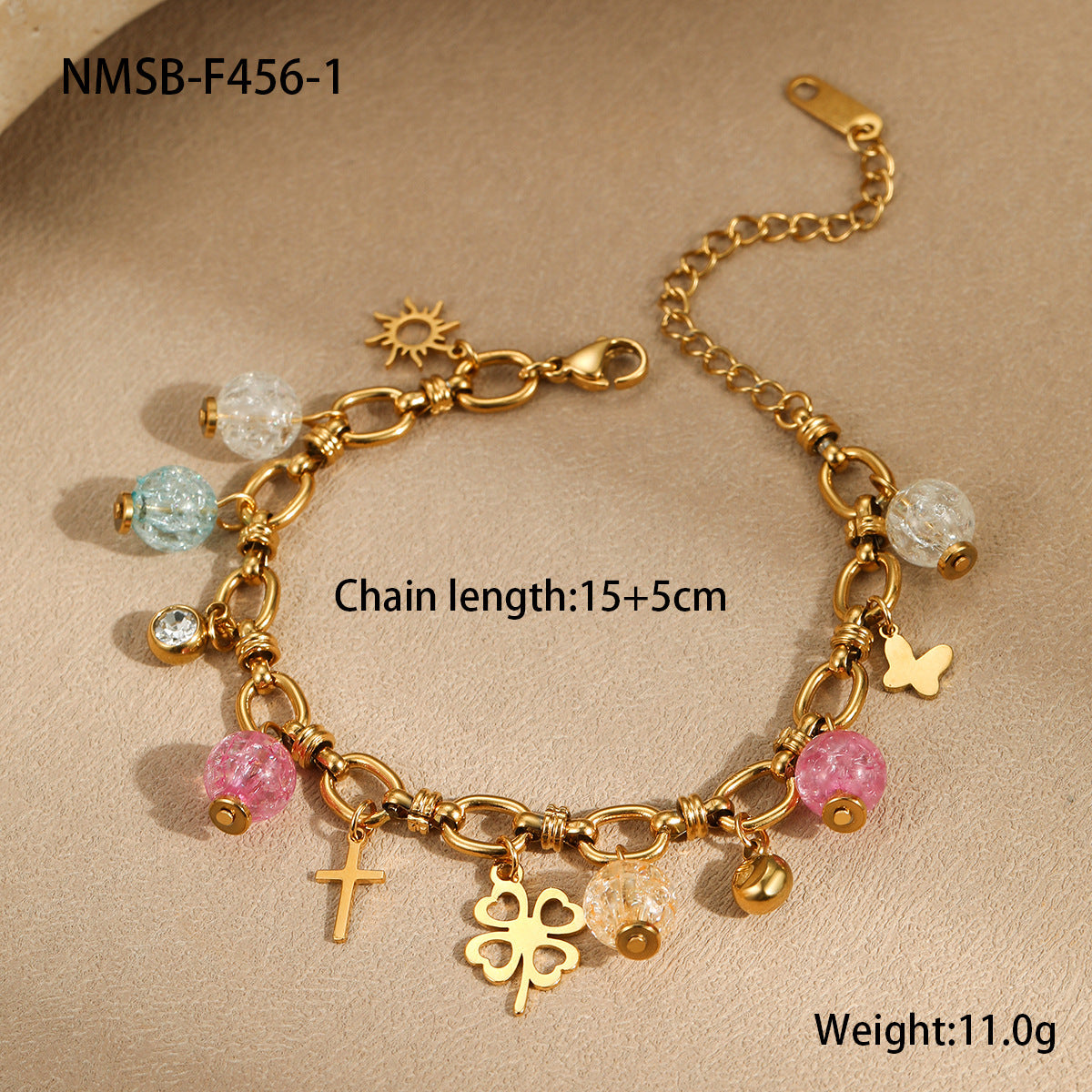 Bracciale con ciondolo geometrico a croce e trifoglio in acciaio inossidabile placcato, stile OL alla moda