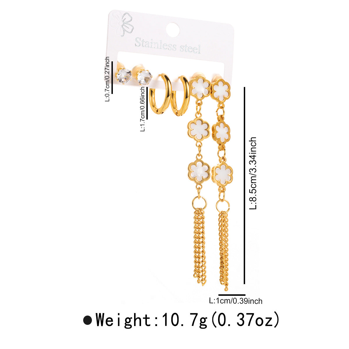 Minimalist Titanium Steel Earrings Set with Shell Inlay Heart Butterfly and Floral Motifs for Women
