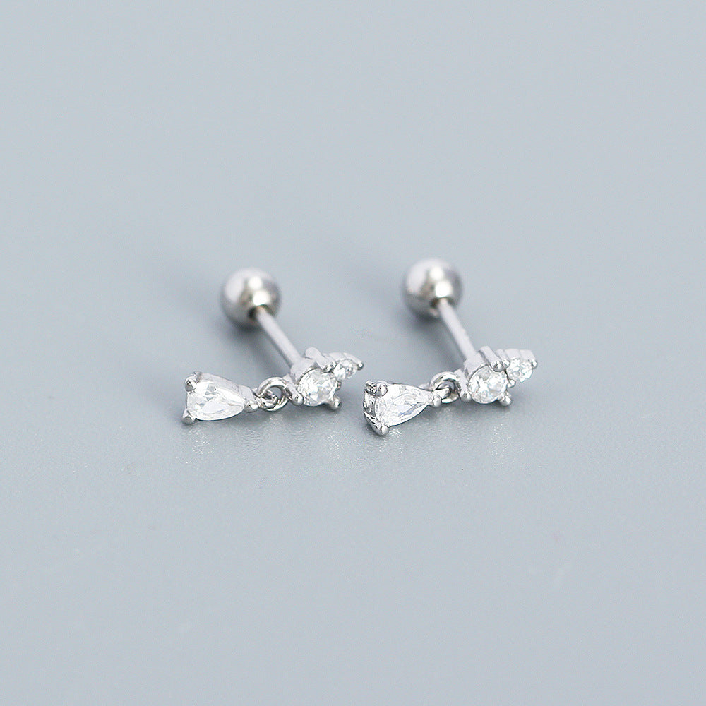 Orecchini a polsino con ciondolo a borchia minimalista geometrico lucido in zirconia per donne e uomini con finitura placcata in argento sterling 925