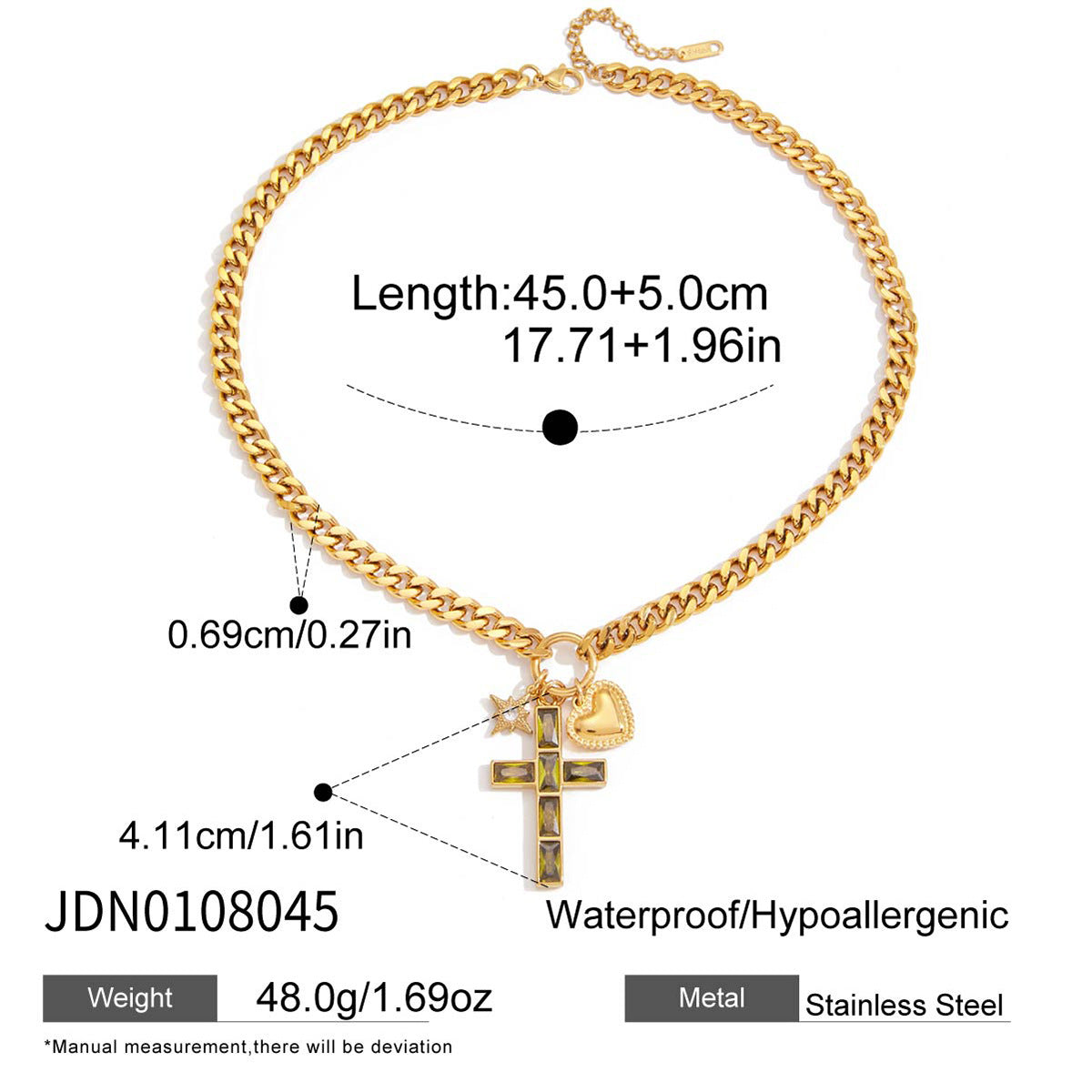 Minimalist Green Cubic Zirconia Geometric Triangle Stainless Steel PVD Necklace for Women